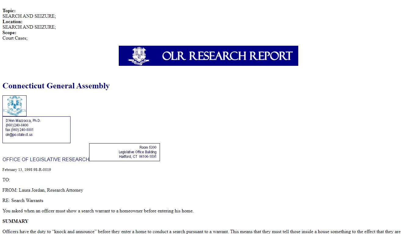 Search Warrants - Connecticut General Assembly